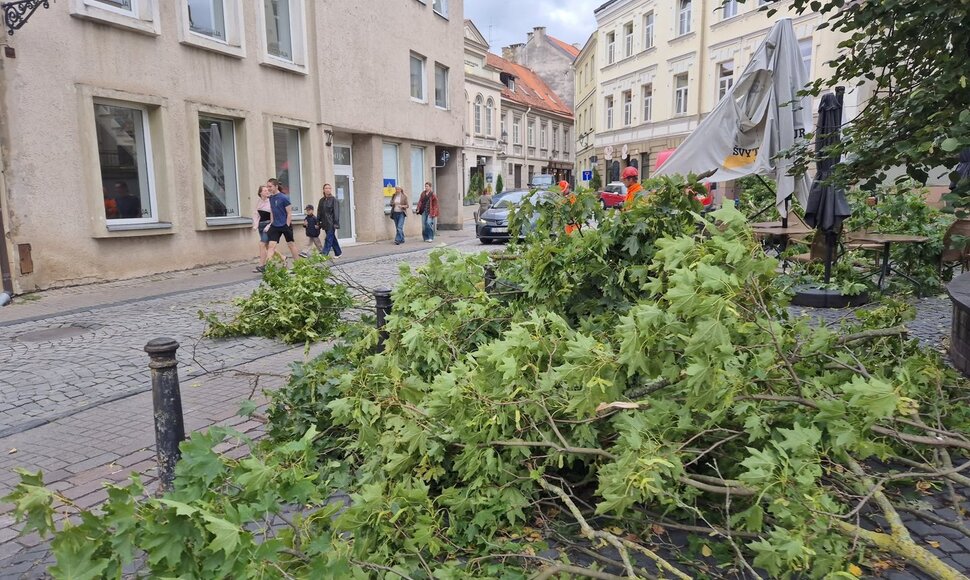 Stiprus vėjas Vilniuje varto daiktus