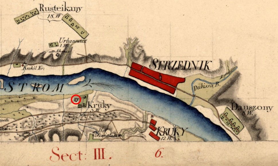 1795 m žemėlapio fragmentas su pažymėta reduto vieta