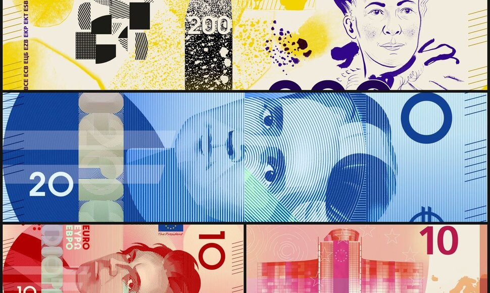 Siūlomų eurų banknotų koliažas