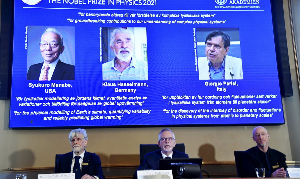 Paskelbti Nobelio fizikos premijos laureatai - Syukuro Manabe, Klausas Hasselmannas ir Giorgio Parisi