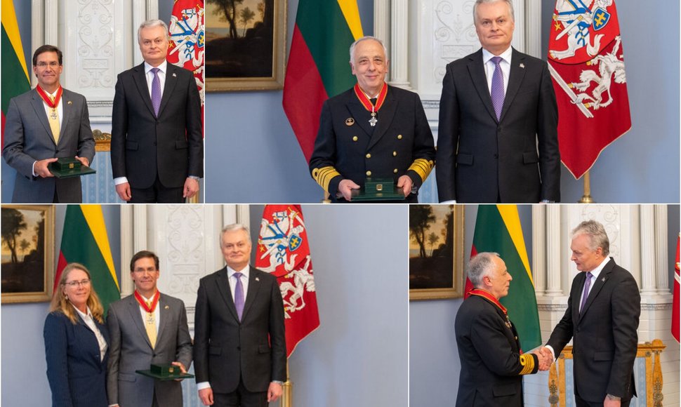 Už nuopelnus Lietuvai apdovanoti buvęs JAV gynybos sekretorius Markas Thomas Esperas ir ką tik tarnybą baigęs Portugalijos kariuomenės vadas Antonio da Silva Ribeiro.