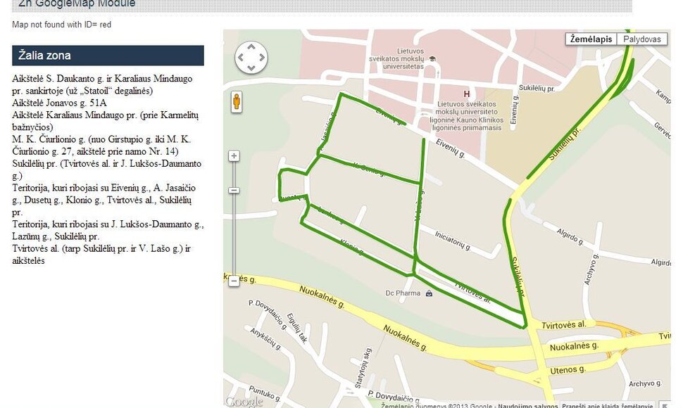 Žemėlapis, rodantis klinikų teritoriją