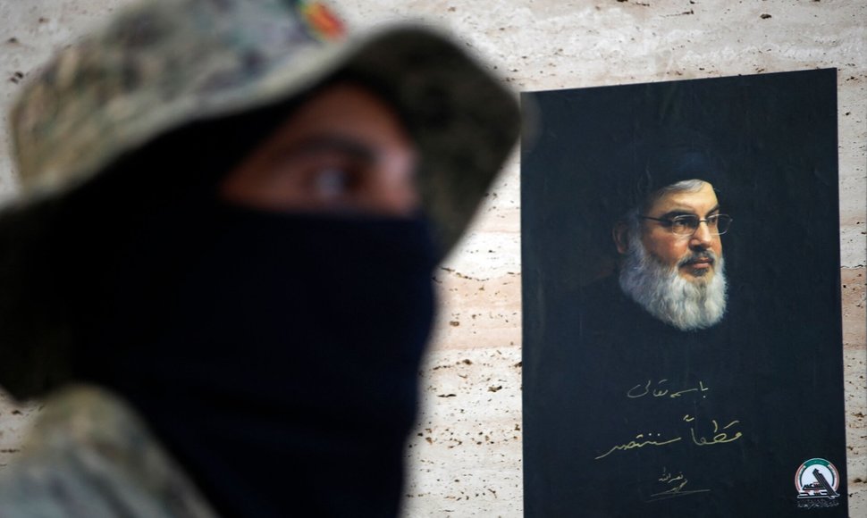 Hassano Nasrallah portretas / AHMAD AL-RUBAYE / AFP