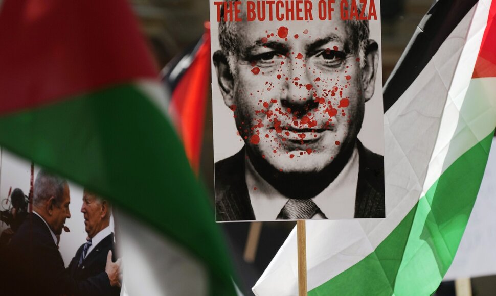 Palestiniečių protesto akcija prieš Benjaminą Netanyahu / / AP