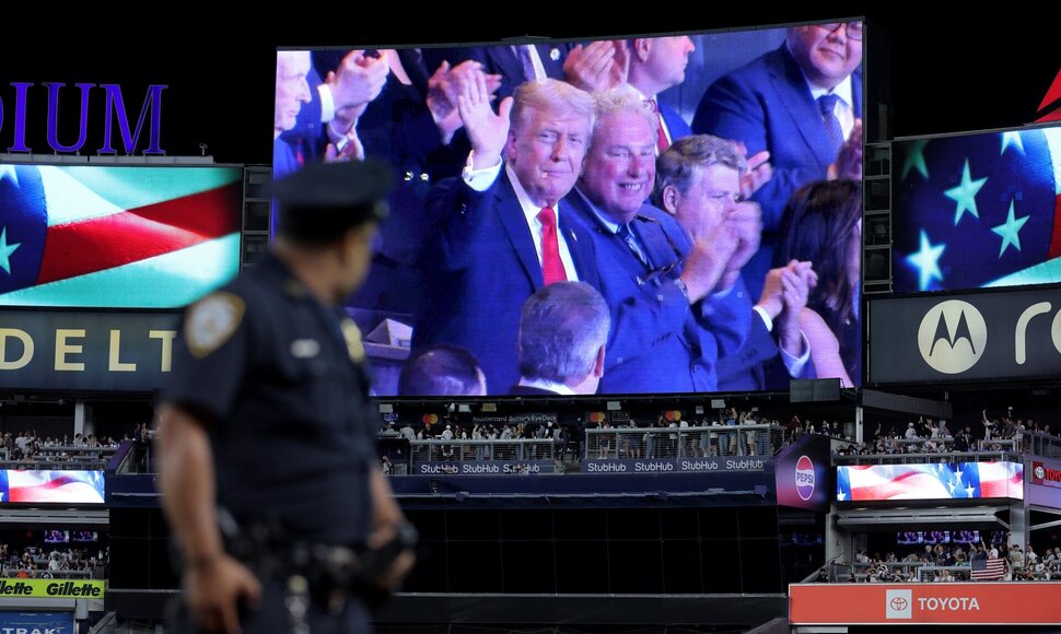 Donaldas Trumpas Niujorko „Yankees“ rungtynėse / Brad Penner / IMAGN IMAGES via Reuters Connect