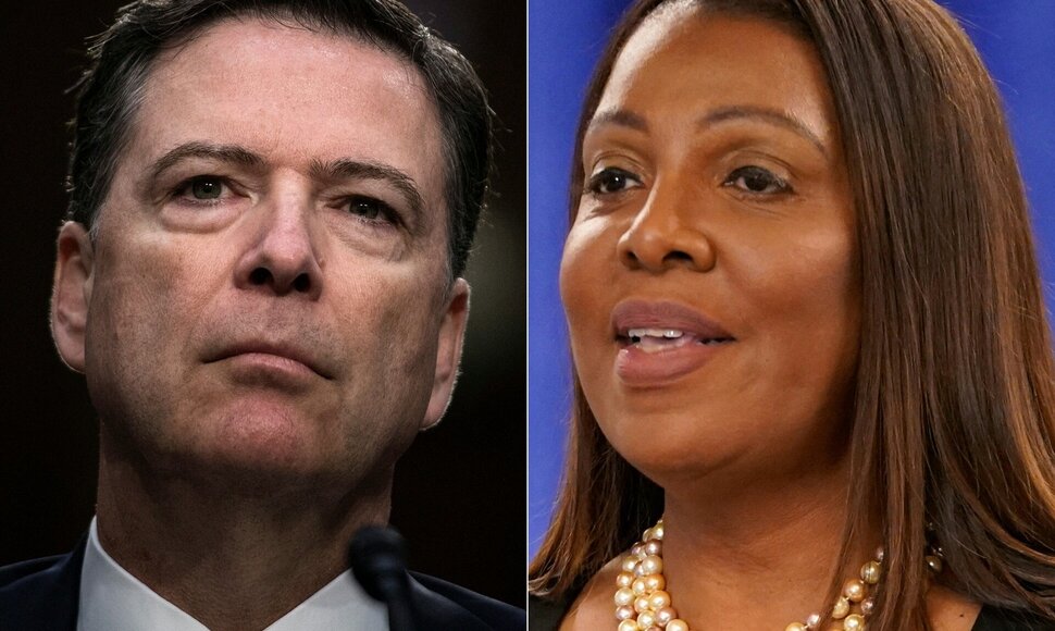 Jamesas Comey ir Letitia James / BRENDAN SMIALOWSKI TIMOTHY A. CLARY / AFP