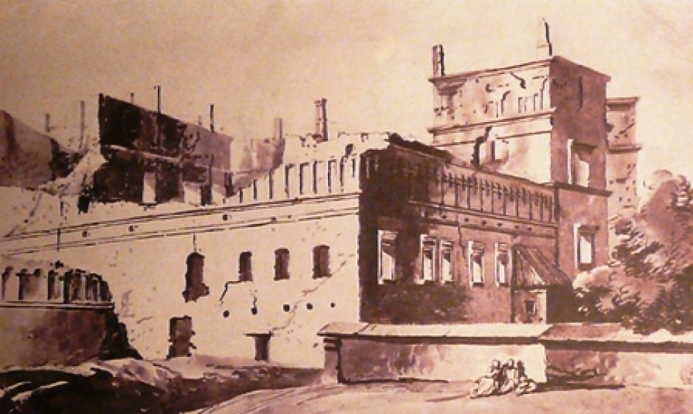 Pranciškaus Smuiglevičiaus piešinyje - Valdovų rūmų griuvėsiai