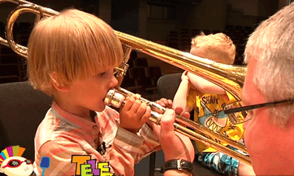 Muzikos instrumentai vaikų akimis: galingasis trombonas