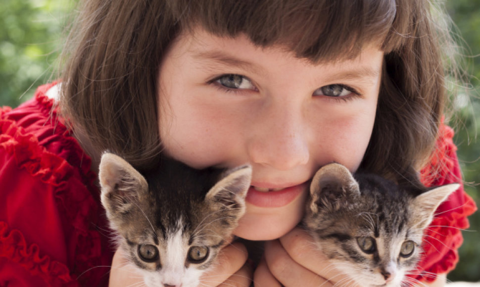 Mergaitė su kačiukais