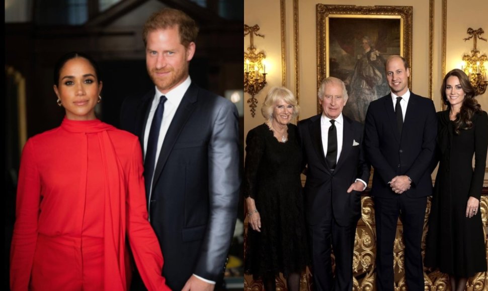 Karalius Karolis III, karalienė konsortė Camilla, Velso princai Williamas ir Catherine, Meghan Markle ir princas Harry