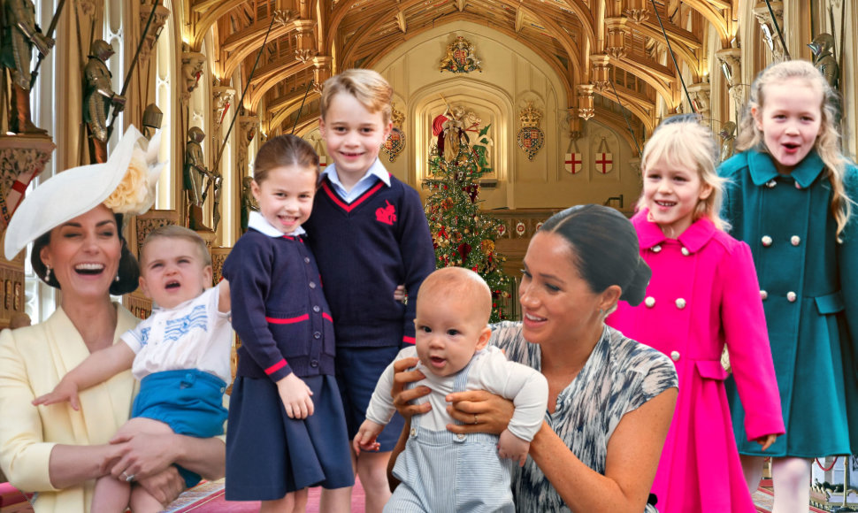 Kate Middleton, princas Louisas, princesė Charlotte, princas George'as, Archie, Meghan Markle, Isla Phillips ir Savannah Phillips