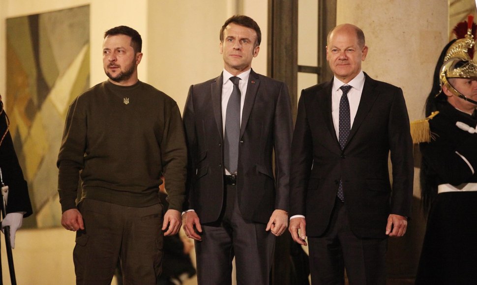 Volodymyras Zelenskis, Emmanuelis Macronas, Olafas Scholzas