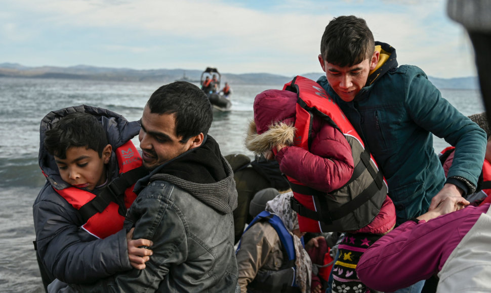 Pabėgėliai iš Sirijos, per Turkiją atvykę į Lesbo salą
