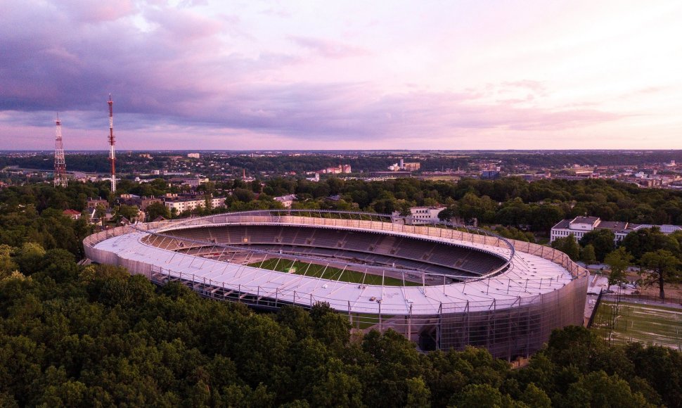 Baigiamas rekonstruoti Kauno stadionas iš paukščio skrydžio