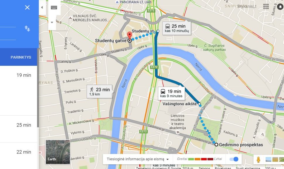 „Google Maps“  galima rasti ir Vilniaus viešojo transporto maršrutus 