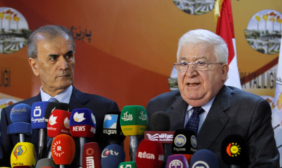Irako prezidentas Fuadas Masumas (dešinėje) ir Kirkuko provincijos gubernatorius Najm Eddine Karimas