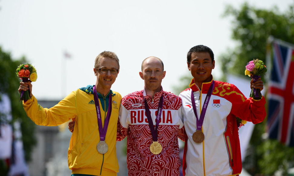 Jaredas Tallentas, Sergejus Kirdiapkinas ir Si Tianfengas Londono olimpinėse žaidynėse