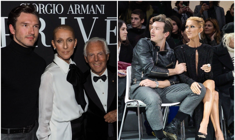 Dainininkė Celine Dion ir šokėjas Pepe Munoz. Centre – dizaineris Giorgio Armani.