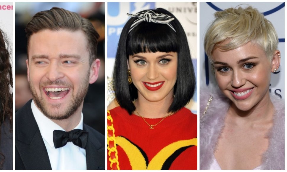 Lorde, Justinas Timberlake'as, Katy Perry ir Miley Cyrus