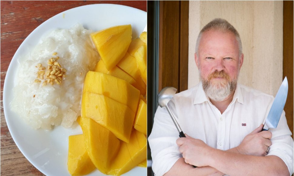 Vytaras Radzevičius ir jo gamintas lipnių ryžių ir mango desertas