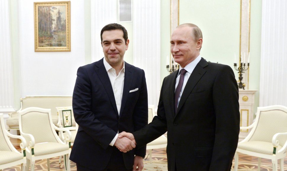 Graikijos premjeras Aleksis Cipras ir Rusijos prezidentas Vladimiras Putinas