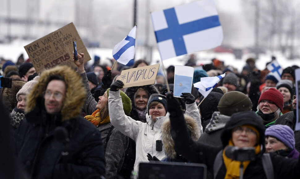 Protestas prieš koronavirusinius apribojimus Helsinkyje