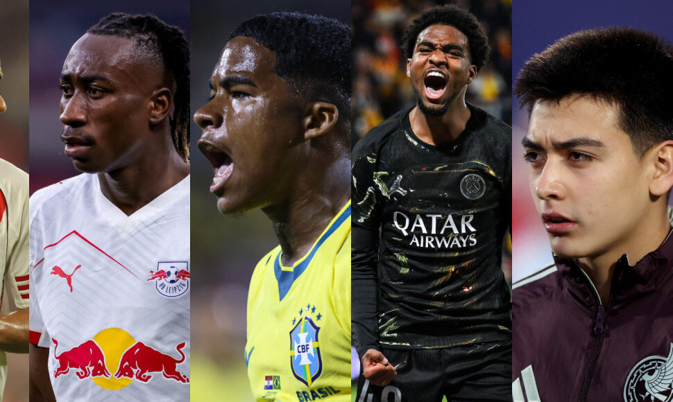 I&scaron; kairės į de&scaron;inę: Kendry Paezas, Yanas Diomande, Endrickas, Ibrahimas Mbaye ir Gilberto Mora.