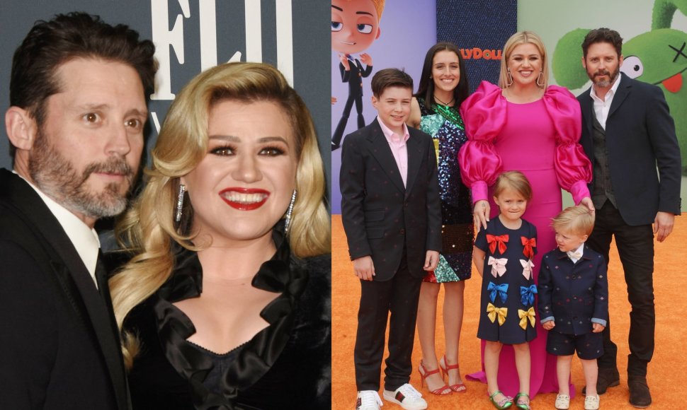 Kelly Clarkson ir Brandonas Blackstockas su vaikais