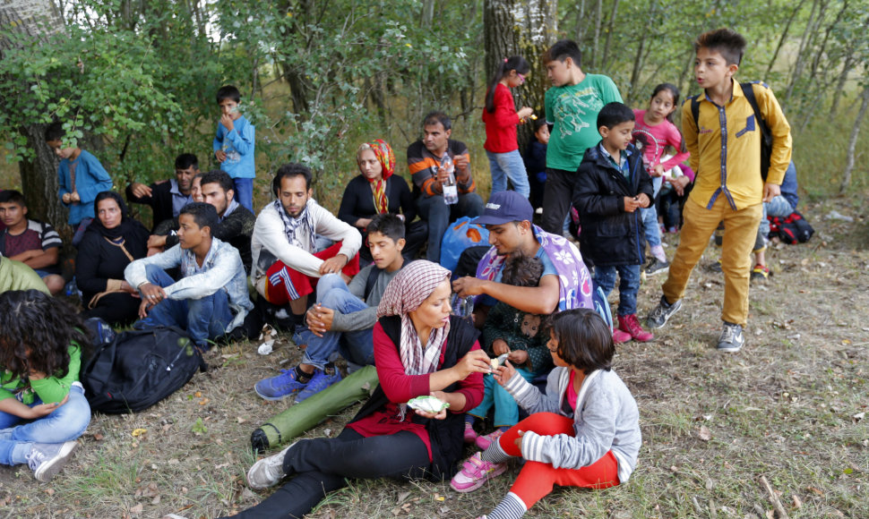 Grupė nelegalių migrantų, ką tik kirtusių Serbijos ir Vengrijos sieną