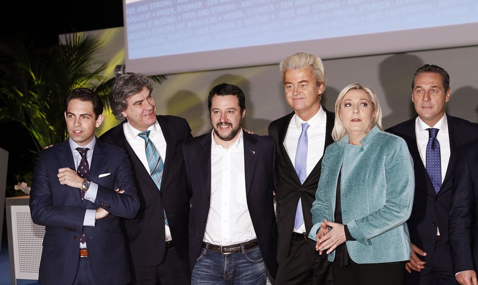 Tomas van Griekenas, Marcelis de Graafas, Matteo Salvini, Marie Le Pen, Geertas Wildersas, Heinzas-Christianas Strache