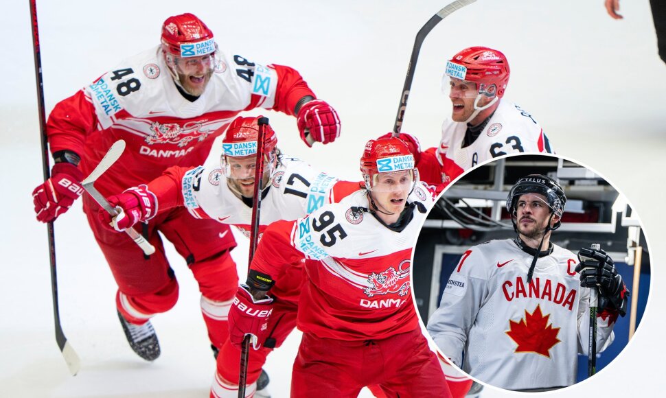 Triumfuojantys Danijos ledo ritulininkai ir priblok&scaron;tas Sidney Crosby