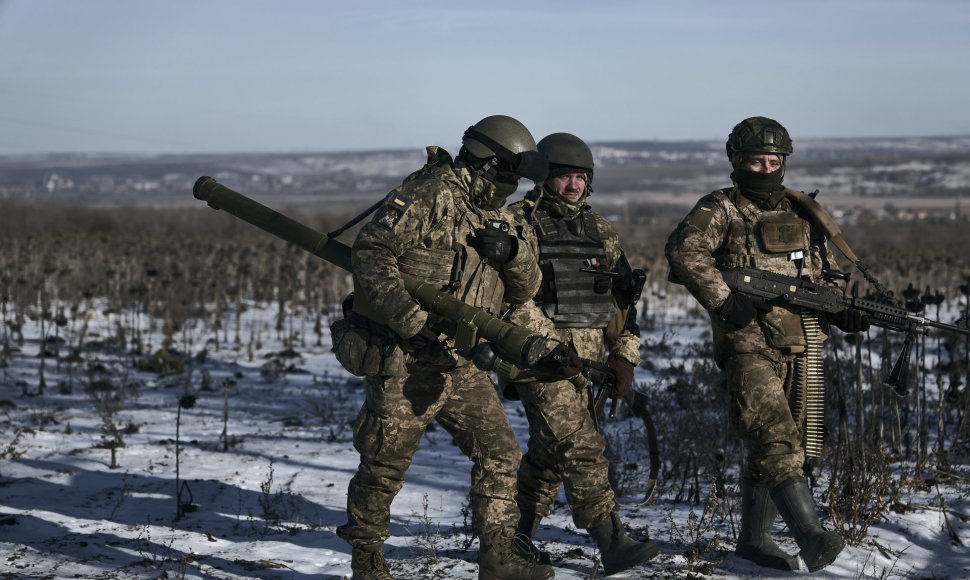 Ukrainos kariai savo pozicijose prie Soledaro