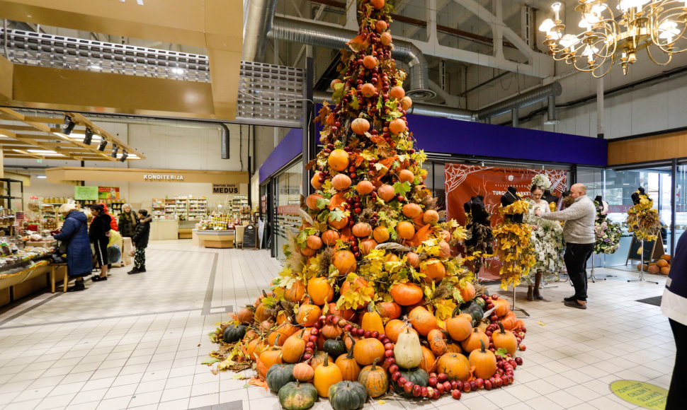 Modesto Vasiliausko sukurta eglutė iš moliūgų ir tūkstančio obuolių