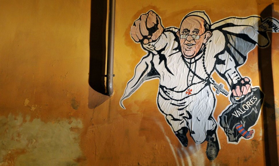 Ant sienos nupiešas Popiežius Pranciškus