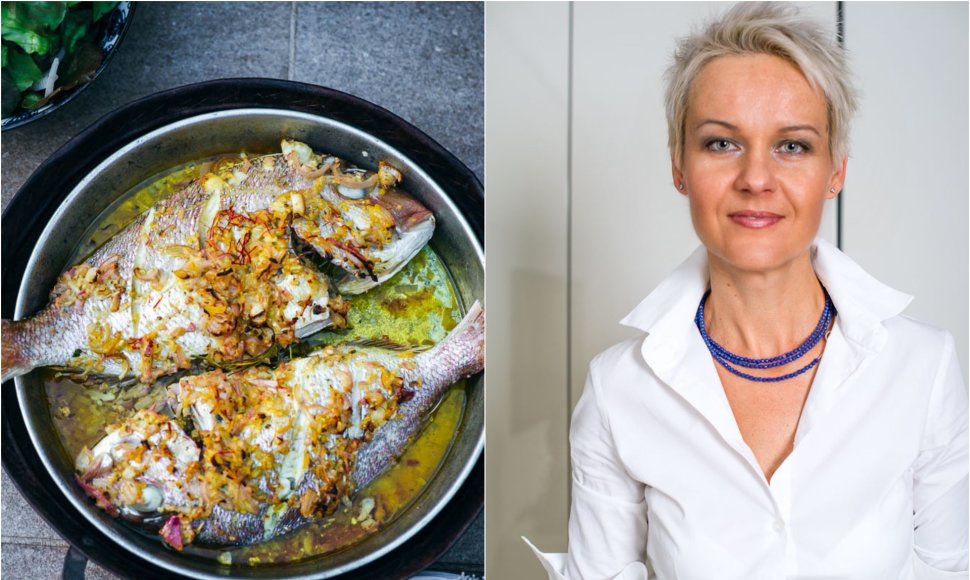 Nida Degutienė ir jos gamintas žuvies patiekalas