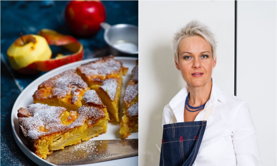Nida Degutienė ir jos keptas prancūziškas obuolių pyragas 