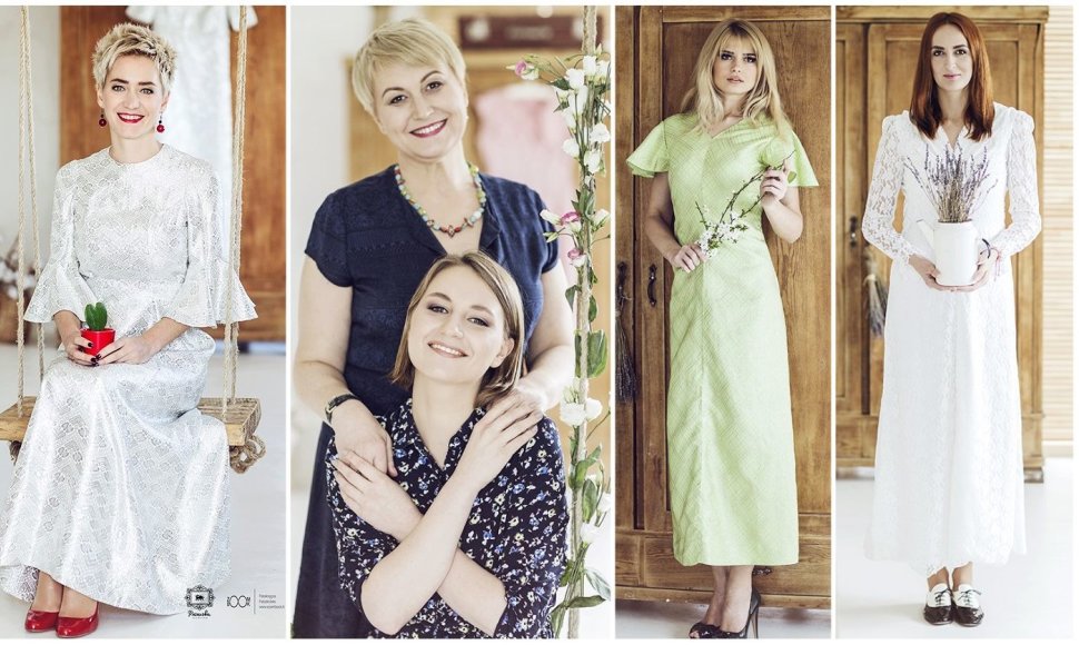 Projektas „Mamos suknelė“: Rasa Tapinienė, Neringa Čereškevičienė su dukra Kotryna, Jolanta Leonavičiūtė ir Laura Vagonė