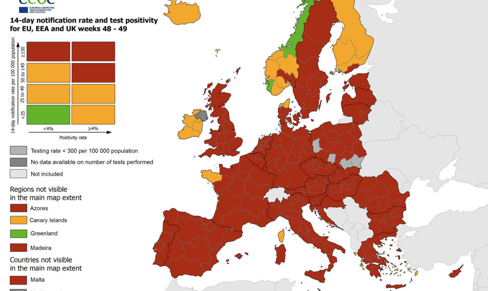 ES šalių suskirstymas pagal spalvas. Gruodžio 10 d.