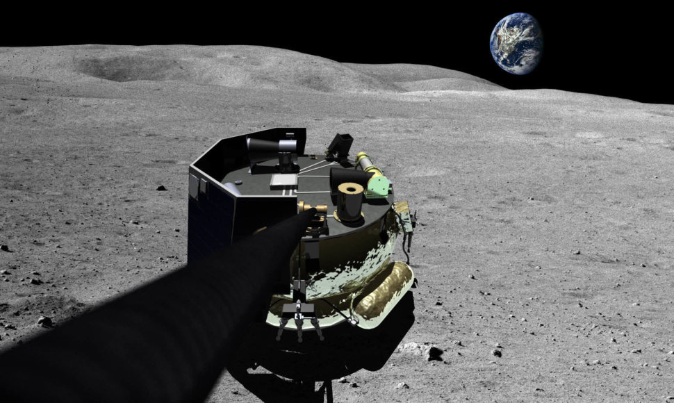 Taip įsivaizduojamas "Moon Express" aparato, galimai nusileisiančio Mėnulyje, vaizdas
