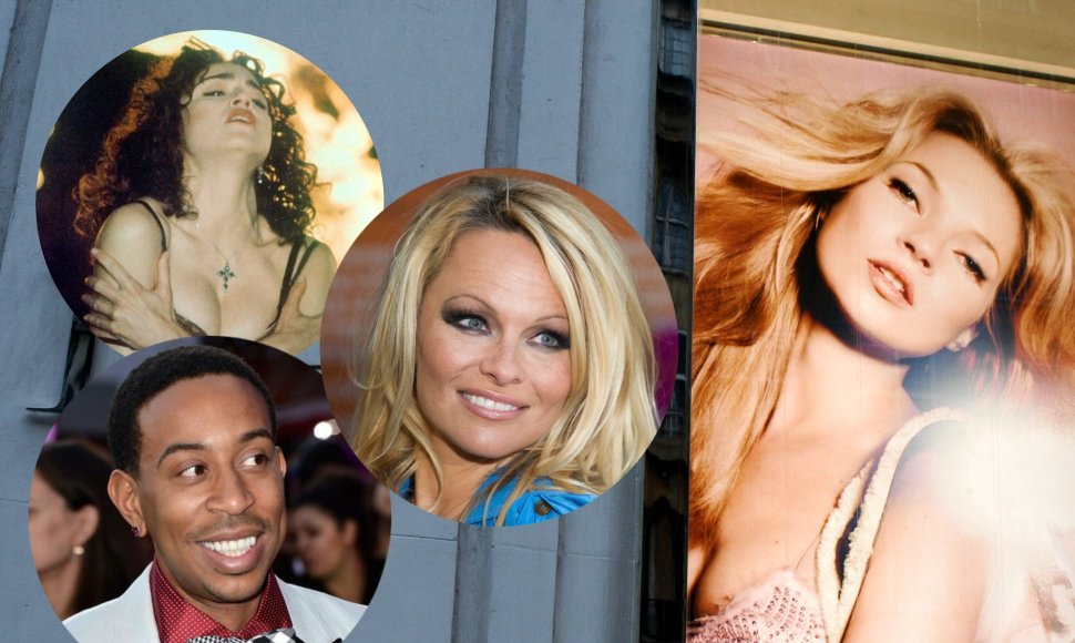 Madonna, Pamela Anderson, Ludacris, Kate Moss reklaminiame stende