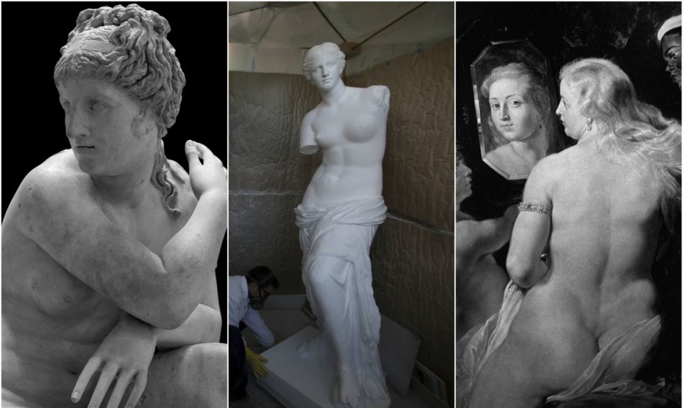 Moterys kaip meno objektai. Lely „Besimaudanti Venera“, Milo Venera, P.P.Rubenso „Venera priešais veidrodį“ 