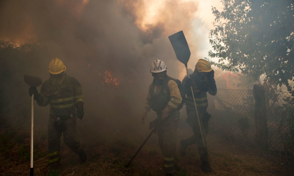 Ispanijos ugniagesiai kovoja su gaisru.