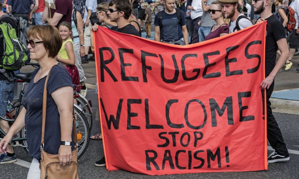 Pabėgėlius palaikanti demonstracija Dresdene