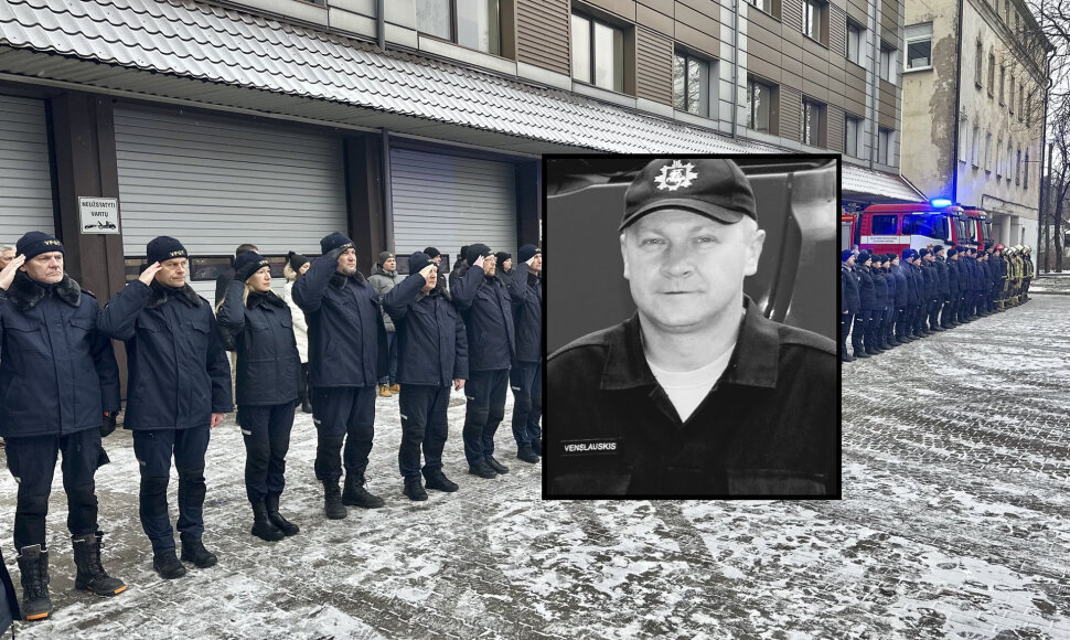 Lietuvos ugniagesiai gelbėtojai Tylos minute pagerbė žuvusio kolegos Rolando Venslauskio atminimą