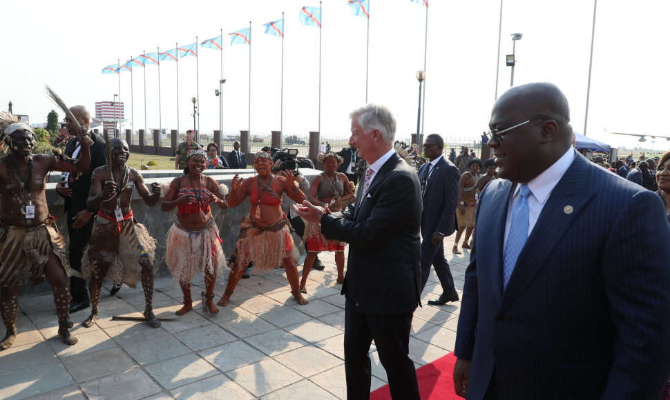 Karalius Philippe'as ir Kongo DR prezidentas Felixas Tshisekedi Kinšasos oro uoste
