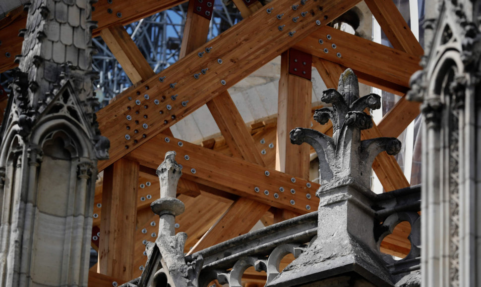 Paryžiaus Dievo Motinos katedroje atnaujinti konstrukcijų tvirtinimo darbai
