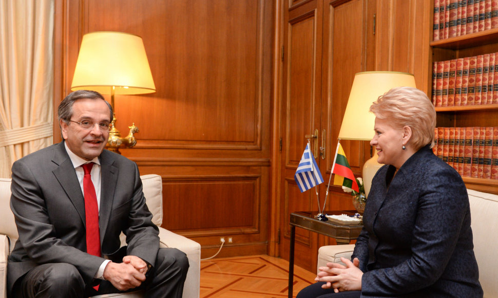 Graikijos ministras pirmininkas Antonio Samaras ir Lietuvos prezidentė Dalia Grybauskaitė