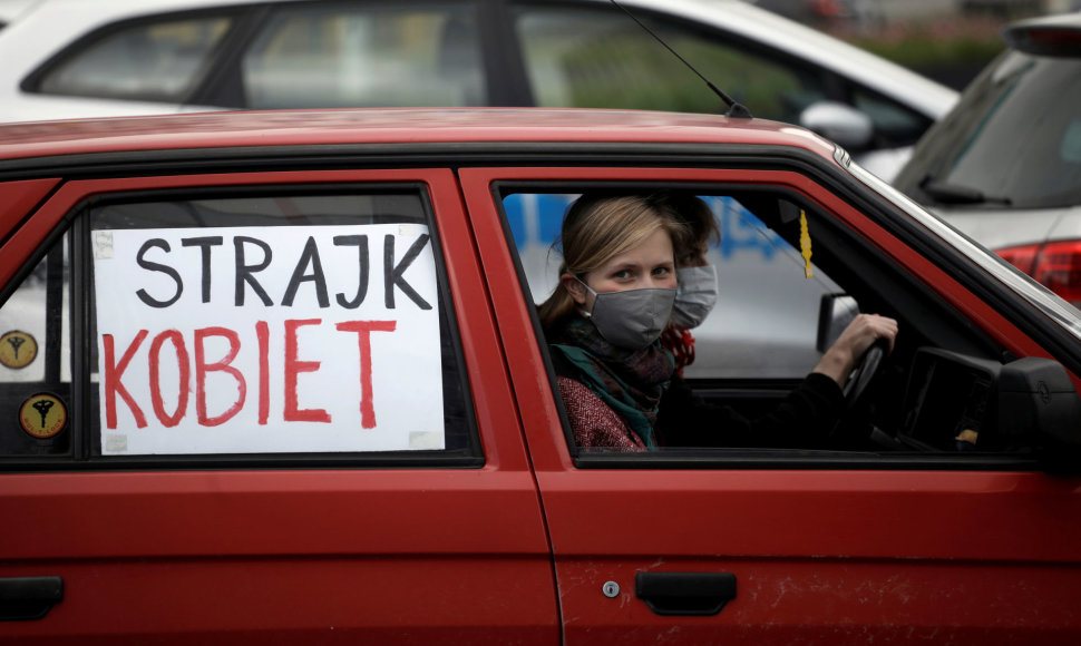 Moterų protestas prieš abortų draudimą Lenkijoje