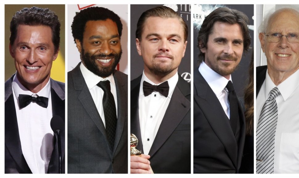 Matthew McConaughey, Chiwetelas Ejioforas, Leonardo DiCaprio, Christianas Bale'as ir Bruce'as Dernas