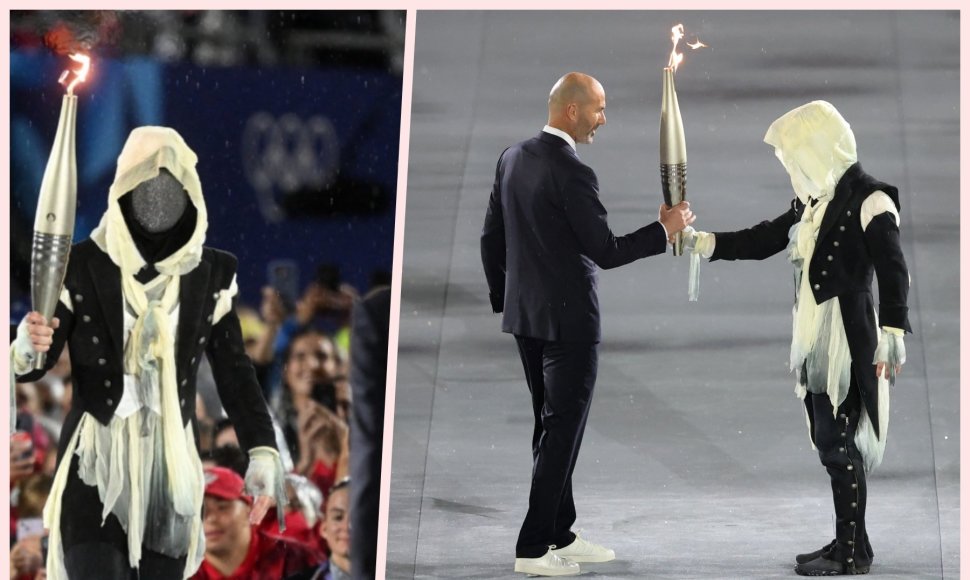 Paryžiaus olimpinėse žaidynėse per atidarymo ceremoniją žiūrovai spėliojo, kas slepiasi po kauke.